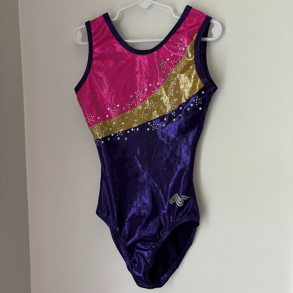 Alpha Factor Adult XS Gymnast Gymnastics Bedazzled Pink Gold Purple Leotard